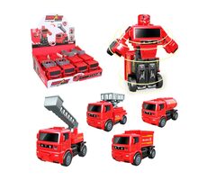 MaDe 14064 - Robot - hasičské autá, meniace sa, na zotrvačník, 11,5 x 6,5 x 8,5 cm