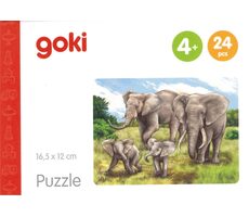 GOKI Drevené puzzle Africké zvieratá: Slony / 24 dielikov / od 4 rokov