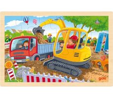 GOKI Drevené puzzle Bager / 24 dielikov / od 3 rokov