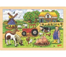 GOKI Drevené puzzle Farma pána Millera / 24 dielikov / od 3 rokov