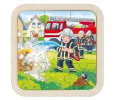 GOKI Drevené puzzle Hasiči / 9 dielikov / od 3 rokov