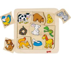 GOKI Drevené puzzle Kto jej čo? 9 dielikov / od 2 rokov