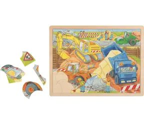 GOKI Drevené puzzle Na stavbe / 56 dielikov / od 3 rokov
