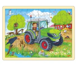 GOKI Drevené puzzle Traktor / 96 dielikov / od 3 rokov