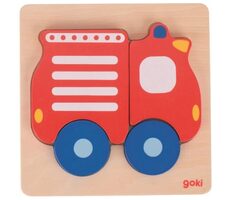 GOKI Drevené vkladacie puzzle Hasičské auto / 4 dieliky / od 2 rokov