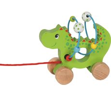 GOKI Drevený ťahací dráčik s korálkami / od 12 mesiacov