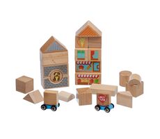 Lucy & Leo Sada drevených kociek Mesto s dvoma autíčkami / 25 dielov / od 3 rokov
