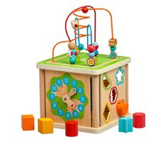 Lucy & Leo Drevená motorická kocka 5v1 s hodinami / od 3 rokov