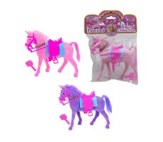 MaDe 15687 Kôň jednorožec s odnímateľnou uzdočkou, náhrdelníkom, podsedlovou podložkou, sedlom, kefou / 17 cm / od 3 rokov