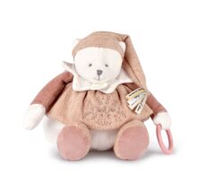 Doudou Darčeková sada Plyšový ľadový medvedík s krúžkom 30 cm ružový / od 0 mesiacov