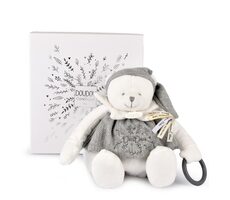 Doudou Darčeková sada Plyšový ľadový medvedík s krúžkom 30 cm šedý / od 0 mesiacov