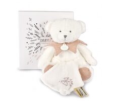 Doudou Darčeková sada Plyšový medvedík s dečkou 30 cm ružový / od 0 mesiacov