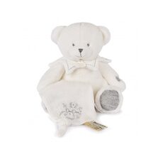 Doudou Darčeková sada Plyšový medvedík s dečkou 30 cm sivý / od 0 mesiacov