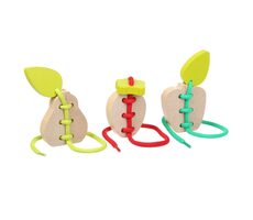 CUBIKA 14811 Prevliekanka ovocia - sada 3 drevených šnurovacích hračiek - 6 drevených prvkov, 3 šnúrky / od 3 rokov