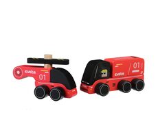 CUBIKA 15559 Hasiči - drevené autíčko s helikoptérou / od 3 rokov