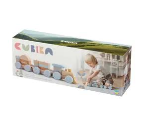 CUBIKA Pastel 15900 Dúhový vláčik s dvoma vagónmi - drevená skladačka / 15 dielov / od 18 mesiacov