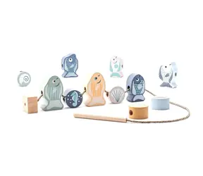CUBIKA Pastel 16020 Navliekacie ryby a morské živočíchy - navliekací set - 13 drevených dielov a 8 predlôh / od 3 rokov