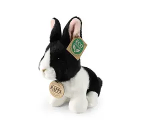 Rappa Plyšový králik bielo-čierny sediaci 16 cm / ECO-FRIENDLY / od 0 mesiacov 