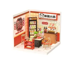 Robotime 3D Drevená skladačka miniatúra domčeka Ázijské bistro Panda Hot Pot / od 14 rokov