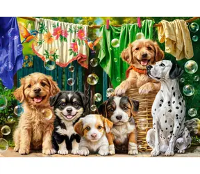 Castorland 54152 Puzzle Šteňatá, bielizeň a vtáčie šantenie