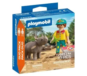 Playmobil® DuoPack 72025 DuoPack Ošetrovateľ s nosorožcom / Počet dielikov: 10 / od 4 rokov