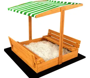 Sand Tropic Drevené pieskovisko s lavičkami a strieškou 120x120cm (impregnované) zeleno-biela / od 6 mesiacov
