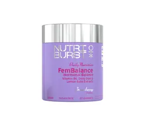 Nutriburst FemBalance Multivitamín - gumídky pre ženy s vitamínom B6, medovkou a dong quai, jahoda 60ks 