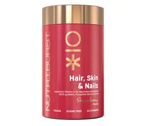 Nutriburst Premium Hair, Skin & Nails - gumídci s biotínom, vitamínmi A, B, C, E a zinkom, jahoda 60ks 