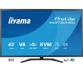 42.5" IIYAMA ProLite X4373UHSU-B2 čierna / LED / VA / 3840 x 2160 / 16:9 / 3 ms / 4000:1 / 450cd-m2 / VESA
