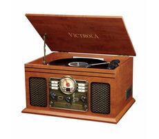 Victrola VTA-200B hnedá / Gramofón s rádiom &amp; CD &amp; MC mechanikou / 33 &amp; 45 &amp; 78 / FM / BT / RCA / repro