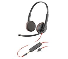 Poly Blackwire C3225 čierna / Náhlavná súprava / mikrofón / dve slúchadlá / 3.5mm jack / USB-C