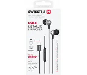 Swissten Earbuds čierna / Slúchadlá s mikrofónom / USB-C