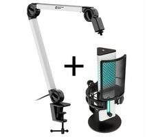 Endgame Gear MICARM rameno + XSTRM USB mikrofón biela / USB kondenzátorový mikrofón / RGB / USB-C / rameno + pop filter