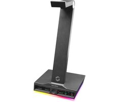 EXCELLO Illuminated Headset Stand čierna / stojan na slúchadlá / 3x USB-A 2.0 / 2x 3.5mm Jack / RGB