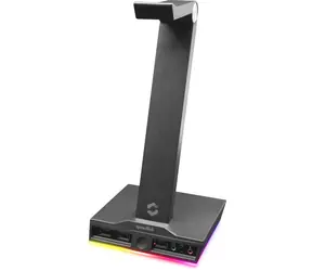 EXCELLO Illuminated Headset Stand čierna / stojan na slúchadlá / 3x USB-A 2.0 / 2x 3.5mm Jack / RGB