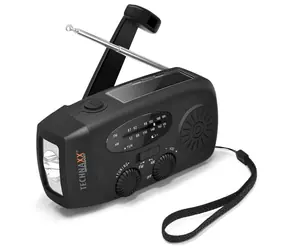 Technaxx TX-238 Ručné solárne rádio, čierna / AM/FM / LED Svietidlo / USB-A výstup / solárny panel