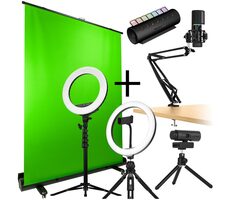 Streamplify Streaming Komplett-Bundle V2 / Streamovacia sada / Greenscreen / 2x LED svetlo / mikrofón / kamera / Hub CTRL