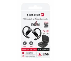 Swissten Run Open Ear čierna / Open-ear bezdrôtové slúchadlá / BT 5.4 / IP54