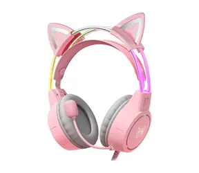 ONIKUMA X15Pro s mačacími ušami ružová / Herné slúchadlá / mikrofón / USB / 3.5 mm