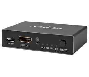 Nedis VSWI3493AT HDMI prepínač 3 vstupy na 1 výstup / 8K @ 60Hz / 45 Gbps / HDCP 2.3 / hliník