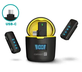 Connect IT ClipMic Pre USB-C Sada 2 ks bezdrôtových mikrofónov s USB-C prijímačom čierna / dosah 20 m / výdrž 5 h