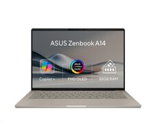 Asus Zenbook A14 zlatá / 14" WUXGA OLED / Qualcomm Snapdragon X1-26-100 / 32GB / 1TB SSD / Adreno / W11P