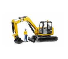 Bruder 02466 Minibager CAT s figúrkou stavebného robotníka / 1:16 / od 4 rokov