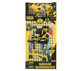 G21 DELUXE TOOLS Pracovný stôl s náradím / žlto-šedá / Rozmery rozloženého stola 57 x 91 x 38.5 cm / od 3 rokov