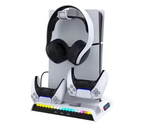 iPega P5S006 Multifunkčný Nabíjací RGB Stojan s Chladením pre PS5 Slim biela