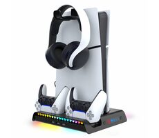 iPega P5S006 Multifunkčný Nabíjací RGB Stojan s Chladením pre PS5 Slim čierna