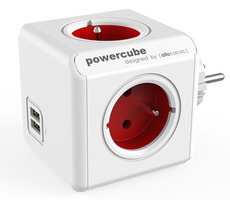 PowerCube rozbočovacia zásuvka červená / 4 zásuvky / 2x USB Port