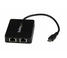 StarTech USB-C - 2x RJ45 adaptér s extra portom USB 3.0 čierna / pre sieťové pripojenie / 2x RJ45 