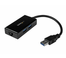 StarTech USB 3.0 adaptér s Hubom čierna / pre sieťové pripojenie / 2x USB 3.0 / RJ45 