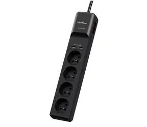 CyberPower P0420SUD0-FR čierna / Prepäťová ochrana / 4 zásuvky / vypínač / 2x USB / 1.8 m